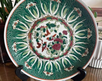 Vintage Chinese Bok Choy Famille Verte Hand Painted Porcelain