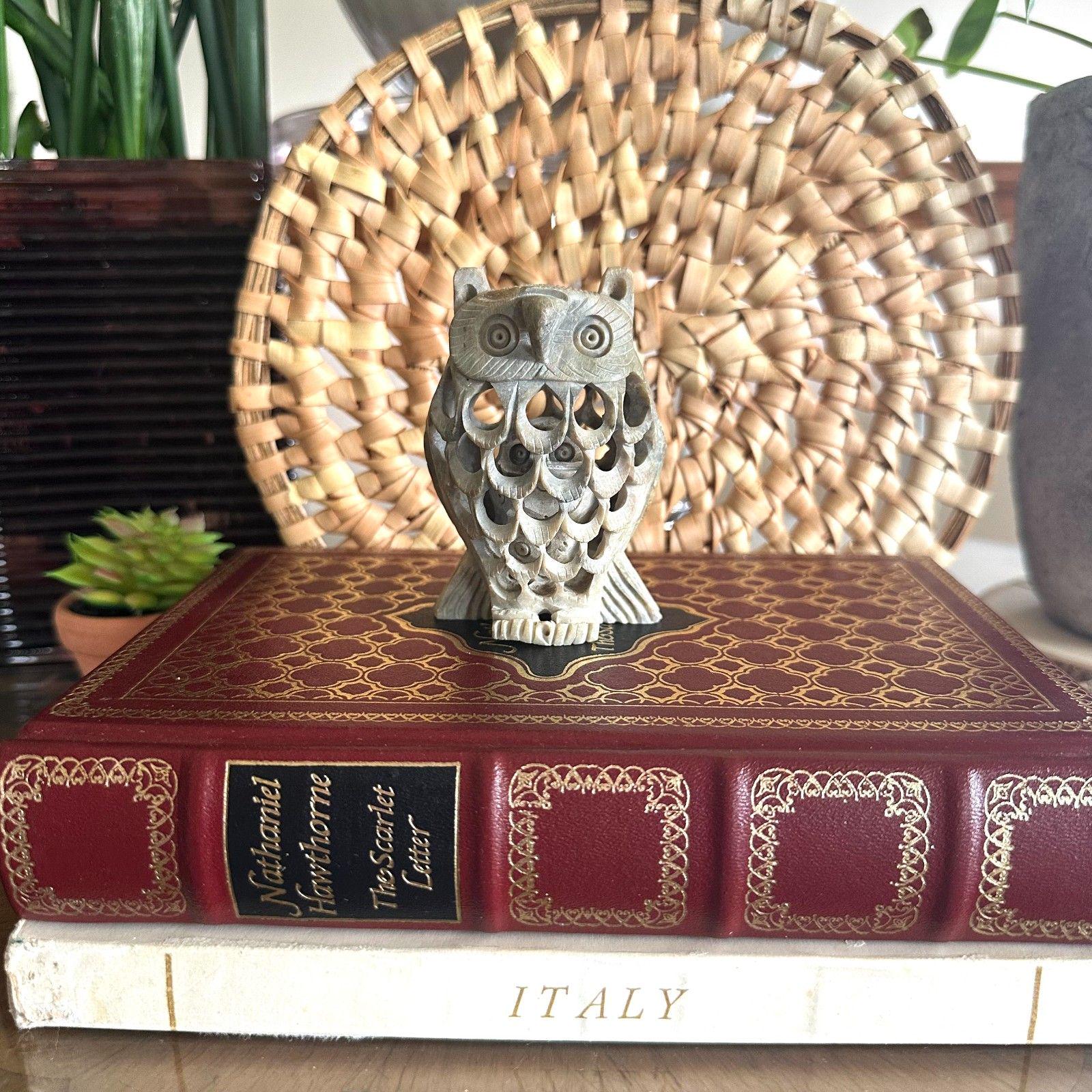 Vintage Carved Soapstone Owl w/ Baby Owl Inside Figurine