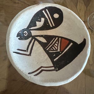 Vintage Signed Acoma Pottery Miniature Plate with Tribal Rabbit Design
