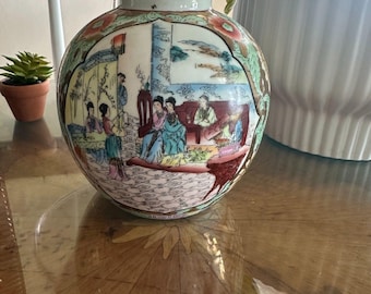 Vintage Chinese Famille Rose Style Decorative Porcelain Ginger Jar, 5.5”