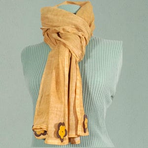 Stonewashed Cotton Women&#39;s Shawl, Real Leather Floral Print Wrap, Lightweight Summer Scarf, Soft Boho Cotton Shawl
