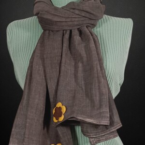 Stonewashed Cotton Women&#39;s Shawl, Real Leather Floral Print Wrap, Lightweight Summer Scarf, Soft Boho Cotton Shawl