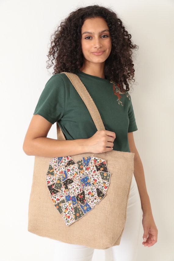patchwork jute tote bag,shopping bag,handmade jute bag