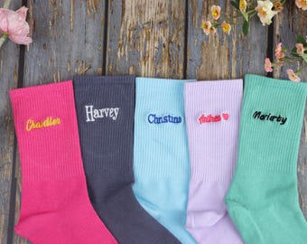 Custom Embroidered Cotton Socks, Personalized Text Logo, Unisex Gift