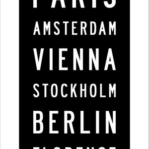 World Cities Typographic Vintage Bus Roll Retro Subway Art Print 11.75x36