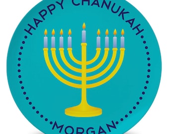 Personalized children's Chanukah menorah melamine plate - Chanukah - Hanukkah - Hannukah - Hanuka