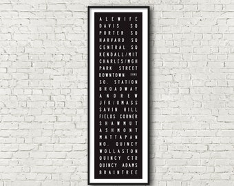 Boston Massachusetts Red Line T/MBTA Subway Art Print 11.75x36