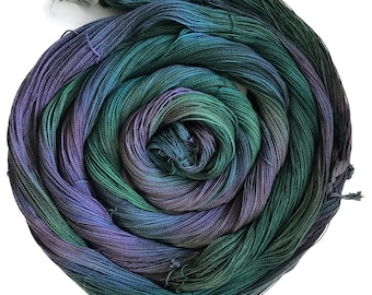 Handpainted Pre-Wound 5/2 Tencel and Tencel/Cotton Warp, Teal, Purple, Green, 6 yards - 180 ends, warp for handweaving "Wisterious" colorway