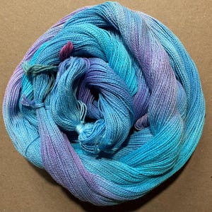 Handpainted Pre-Wound 8/2 Soft Cotton Warp, Aqua-Blue-Lavender, 6 yards - 200 ends, warp for handweaving