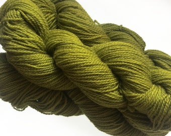 100% wool rug yarn, hand dyed, 240 yards, deep lime green, three skeins available, each 3.4 oz