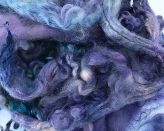 70g Wool, Felting Wool, Needlefelting Roving, Mixed Bag of Handdyed Wool Fiber, Leicester Longwool Locks Lavender, Blues, Sea Greens