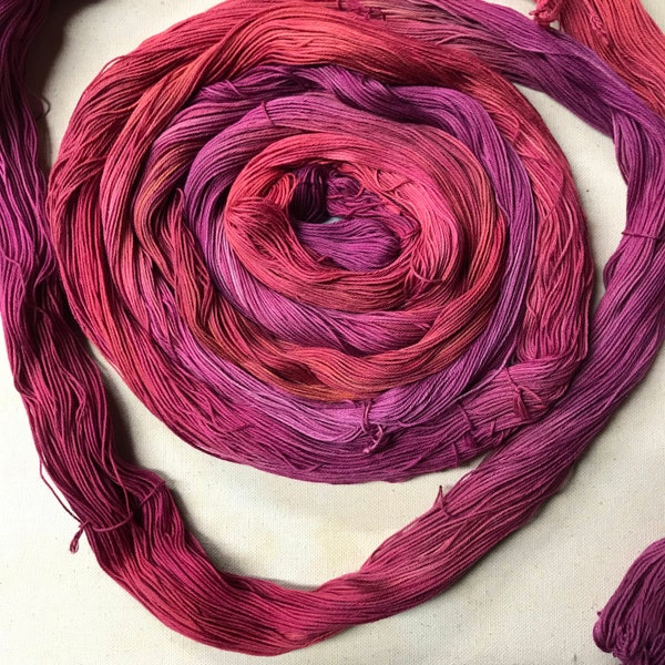 Handpainted Pre-Wound 16/4 RS Cotton Warp, "Roses", Soft Warm Reds and Cool Reds, 4 yards - 200 ends, warp for handweaving, 2 avail