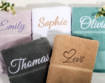 Personalized Embroidered Bath Towel, Custom Cotton Anniversary Gift