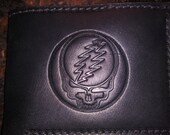 Special Dead Head Bi-Fold Wallet Tooled Veg Tanned Leather Black or Brown