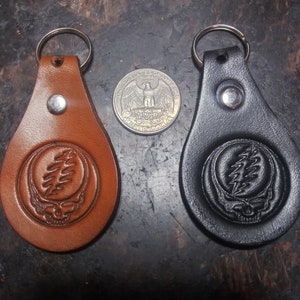 Hand Dyed Leather Key-Chain Tag Plus a Free Button