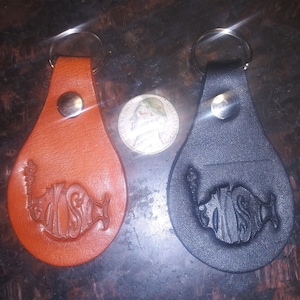 Hand Dyed "Phish" Leather Key-Chain Tag Plus a Free Button