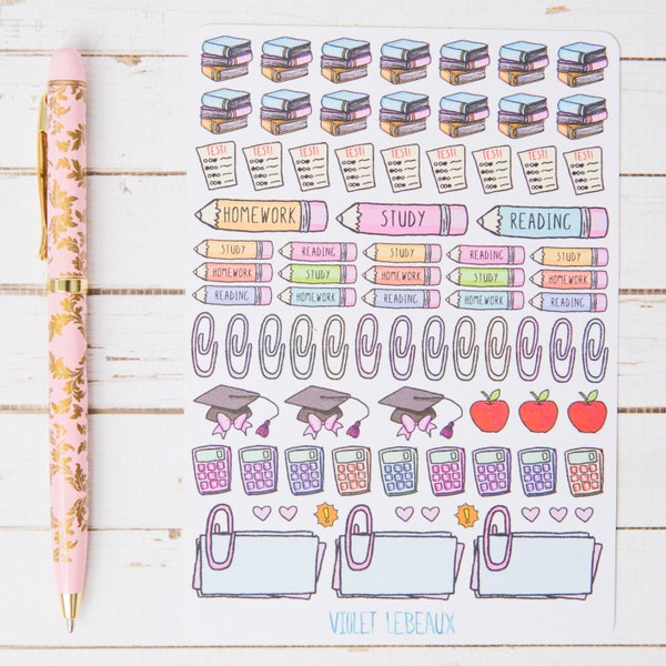 School Homework Tracking GLOSS Sticker Sheet | For Kikki K, Erin Condren, FiloFax or Bullet Journals and Planners