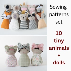 Animal doll sewing pattern PDF Kid craft diy Animal stuffed Handmade toys fabric Rag doll tutorial Stuffed toys Soft dolls Beginner sewing