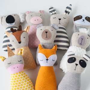 10 modelli di cucito per bambole con animali in PDF Tutorial fai da te per bambini Animali di pezza, giocattoli fatti a mano, tessuto, regalo con animali