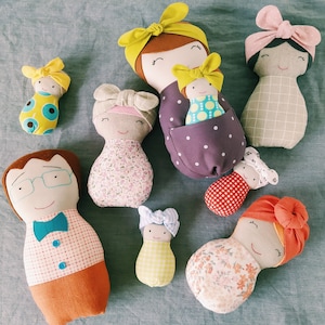 Family Doll sewing pattern PDF Mom and Baby dolls Rag doll tutorial Dad doll Kid craft diy Stuffed Soft toys  Beginner sewing projects