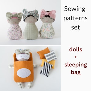 Patrones de costura de muñecas PDF Tutorial de peluches Saco de dormir para muñecas Muñeca de tela hecha a mano y ropa de cama Juguetes de viaje Set de juego Muñeca de trapo para niña