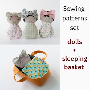 Boneca padrão de costura pdf cesta de dormir para bonecas conjunto de cama jogo transportador boneca cama de viagem para brinquedo cama tutorial cama para bonecas de pano