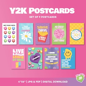Y2K Postkarten 9er Set | Lebendige Farben und lustige Designs | 10x15cm | Hochwertige JPG- und PDF-Dateien