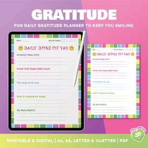 Daily Gratitude Planner | Diário de uma página para positividade e reflexão | PDF para impressão | A4, A5, Letter e Half Letter