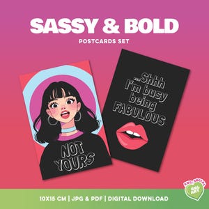 Juego de postales atrevidas y atrevidas / NOT YOURS y Busy Being Fabulous / Tarjetas imprimibles feministas / Imprimibles de 4" x 6" - 10 x 15 cm PDF