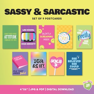 Sassy & Sarcastic Postcards | Funny Digital Postcard Set of 9 | Printable 4"x6" - 10x15cm PDF