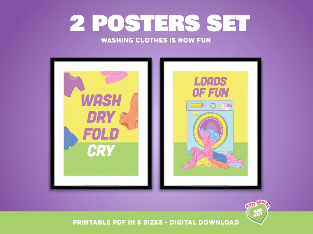 Funny Laundry Room Art Prints: Wash Dry Fold Cry , Wall Decor ...