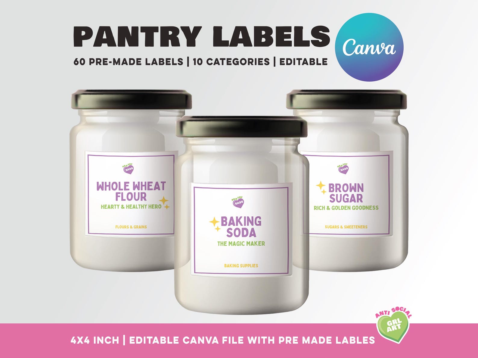 Pantry Labels: 60 Colorful Pre-made Labels, Editable Canva Template - Etsy