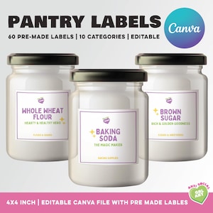 Pantry Sass : modèle de toile modifiable | 60 étiquettes colorées préfabriquées dans 10 catégories | Amusant et personnalisable