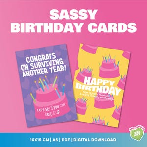 Cartes d'anniversaire impertinentes | Lot de 2 cartes d'anniversaire drôles et pleines d'esprit | Téléchargement numérique