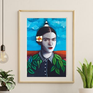 Lil Frida: Blooming In The Desert/ Frida Kahlo/Original Mixed Media Artwork Print - Sherry Dooley