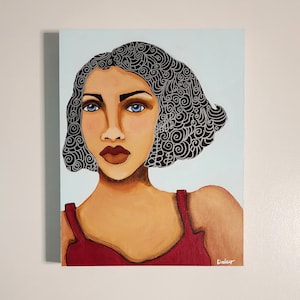 Original Artwork by Sherry Dooley: Ruby Loves Pale Blue Acrylic on Cradled Wood Panel