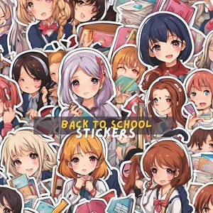 anime terug naar school-stickers, terug naar school-stickers, schoolmeisjesstickers