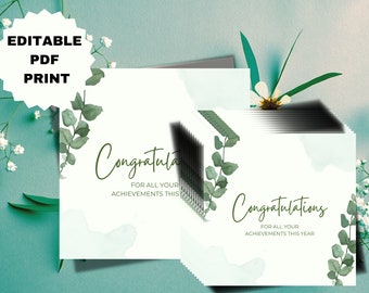 Editable white and green simple congratulations card, PDF print card, Downloadable congratulations card.