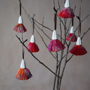 Red gum blossom decoration - one cast plaster and fibre gumnut decoration handmade in Australia by Emily Engel