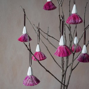 Pink gum blossom ornament - one speckle dyed fibre and cast plaster gumnut flower ornament handmade in Australia by Emily Engel