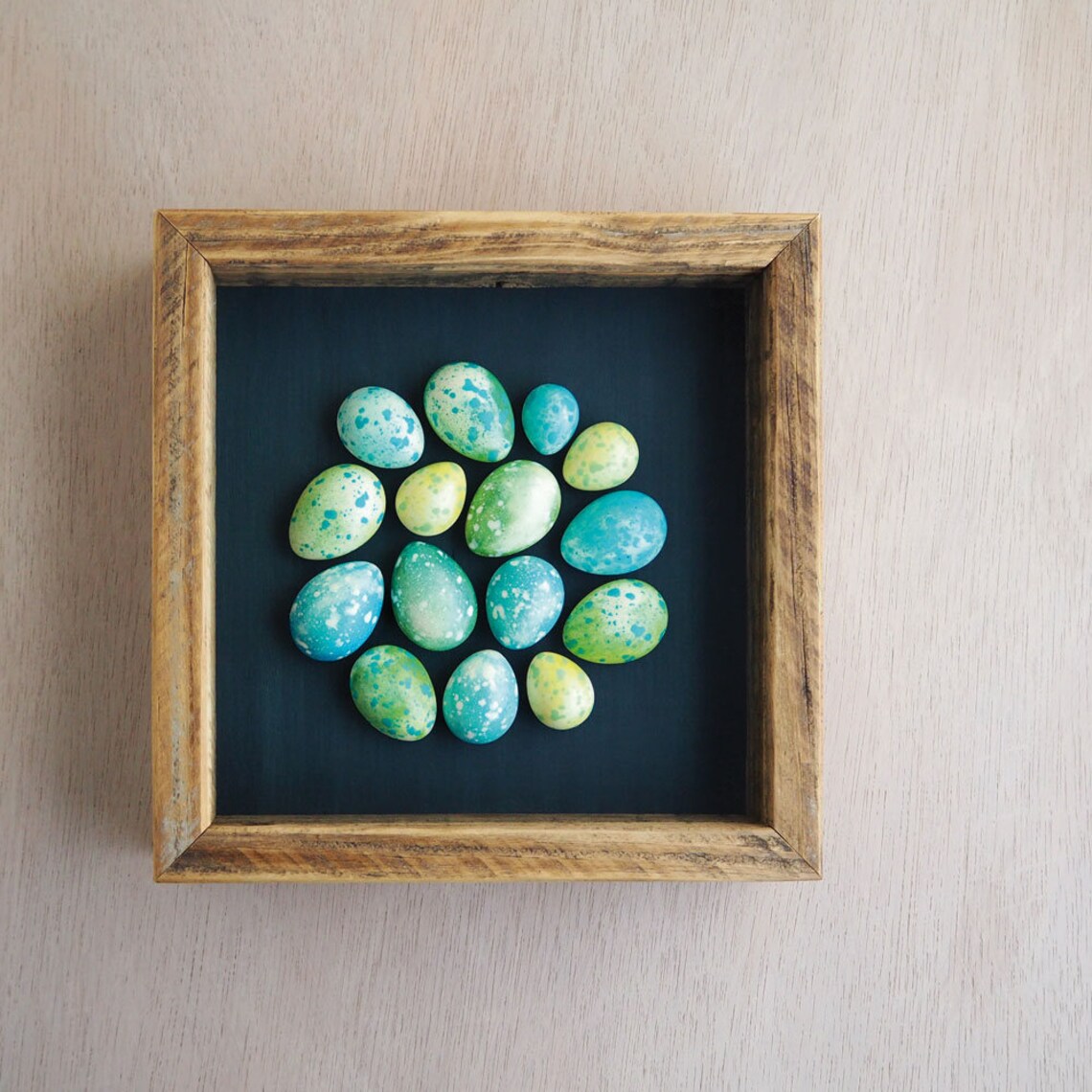 Green and blue speckled plaster egg framed wall art handmade Etsy
