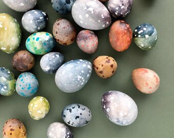 Egg art - one painted cast plaster quail-sized egg handmade in Australia by Emily Engel