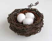 Wire nest sculpture. A little nest with three plaster eggs for your home, handmade in Australia by Kuberstore