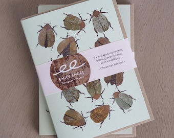 Christmas beetle Greeting Card Set: Emily Engel Monoprint Collage Art