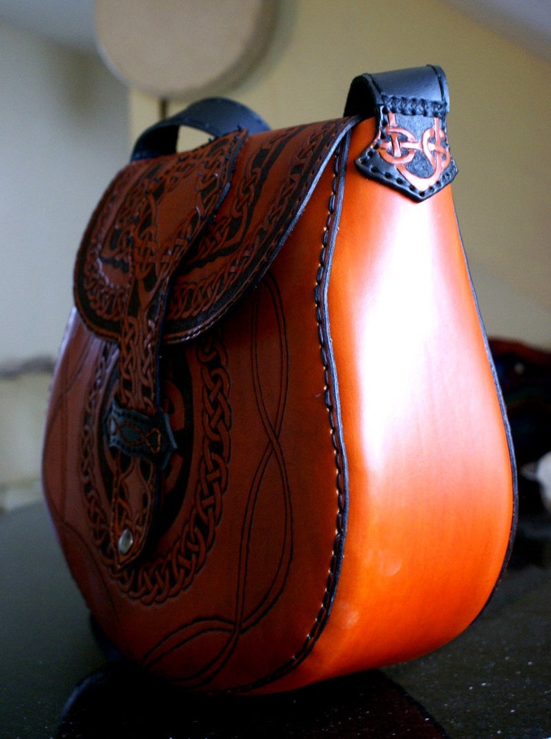 Leather Handbagceltic Leather Handbagtooled Leather Etsy