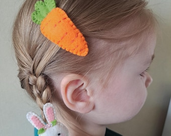 Set haarspeldjes konijn en wortel, vilten lentehaaraccessoires, paascadeau