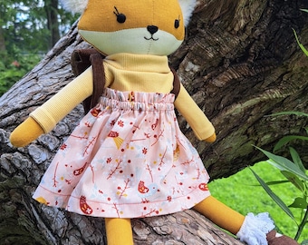 Handmade Linen Fox Doll with Backpack: Waldorf Inspired Soft Toy