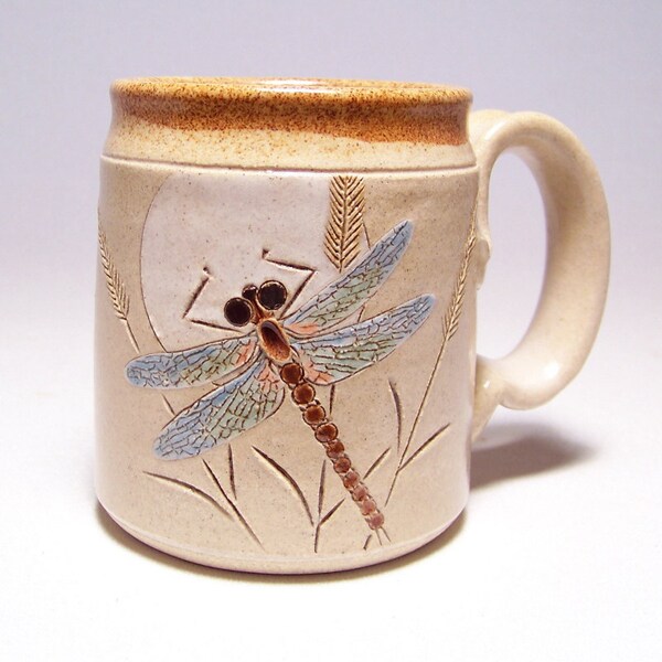 Dragonfly and Moon Pottery Coffee Mug Limited Series 161 (microwave safe) 12oz