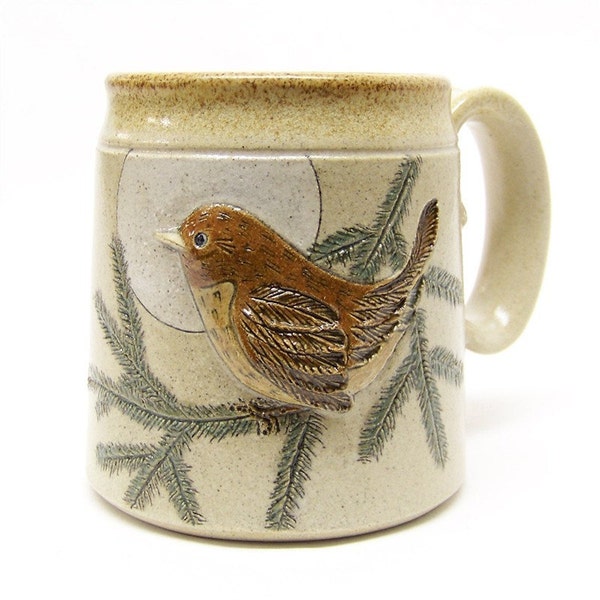 Limited Series 136  Wren and Pine Branch Mug (microwave safe)