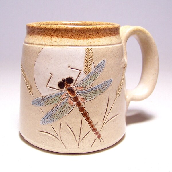 Dragonfly and Moon Pottery Coffee Mug Limited Series 160 (microwave safe) 12oz